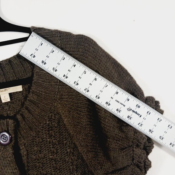 Motto, Deep Brown Long Cardigan, Short Puffy Sleeves W/ Ruffle,  Size Medium - Picture 10 of 13